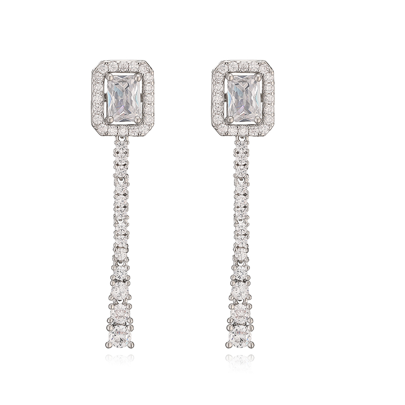 Square Inlay Stud Earrings For Women, Copper Base With 18K Real Gold Water Plating And Zircon Inlay 4