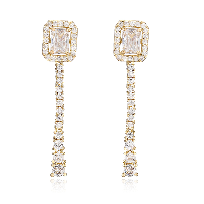 Square Inlay Stud Earrings For Women, Copper Base With 18K Real Gold Water Plating And Zircon Inlay 5