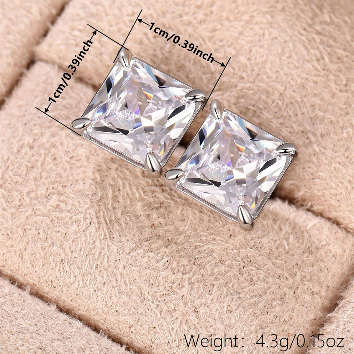 Square Stud Earrings For Women With Claw Setting, White K Plated Copper, Water Plating, And Zircon Inlay 5