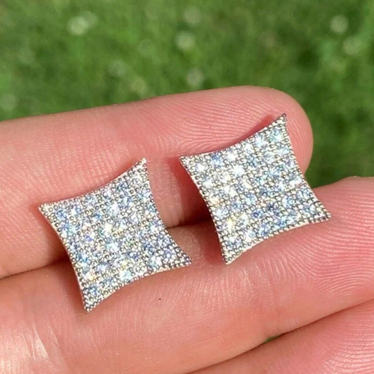 Square Stud Earrings For Women With Claw Setting, Copper Base, White K Water Plated, Featuring Zircon Inlay 2