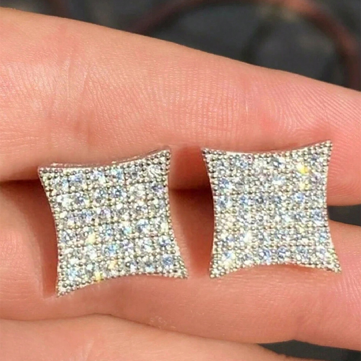 Square Stud Earrings For Women With Claw Setting, Copper Base, White K Water Plated, Featuring Zircon Inlay 3