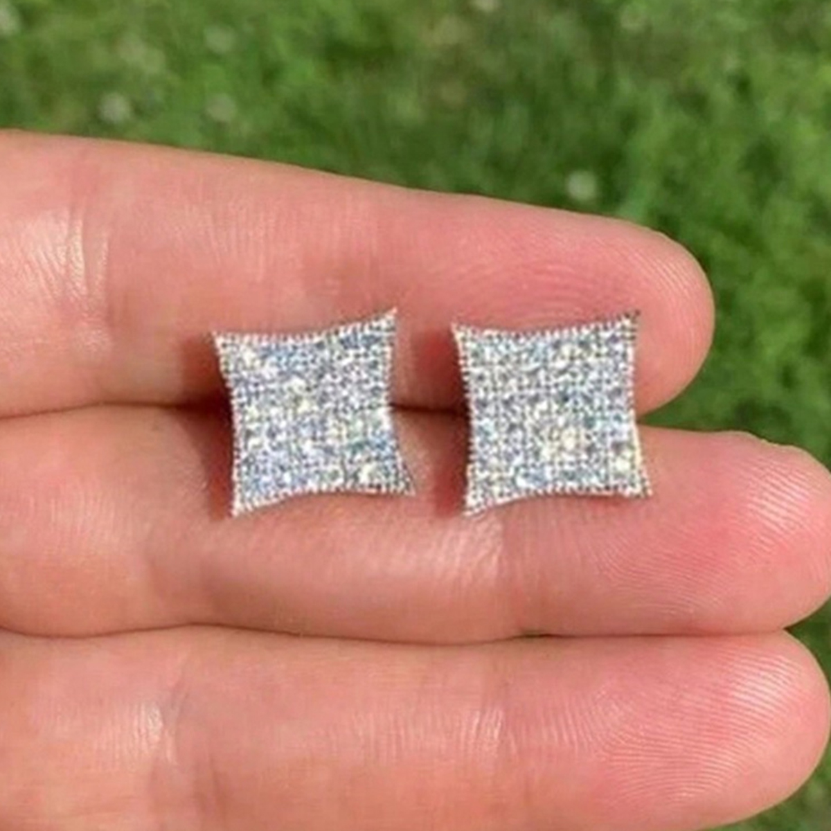 Square Stud Earrings For Women With Claw Setting, Copper Base, White K Water Plated, Featuring Zircon Inlay 4