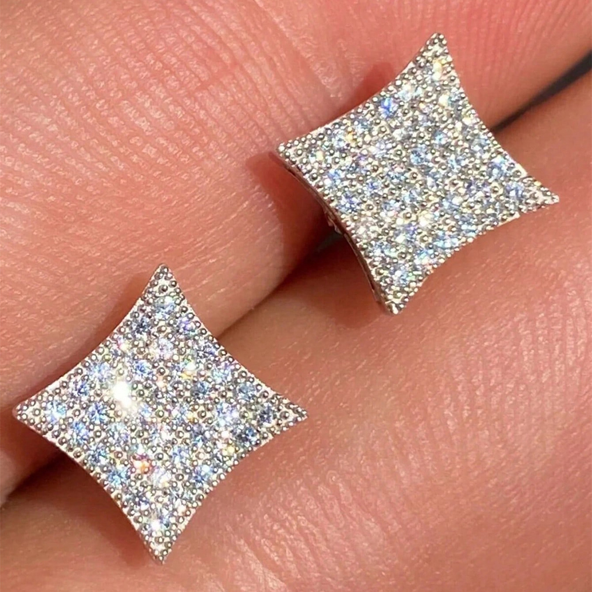 Square Stud Earrings For Women With Claw Setting, Copper Base, White K Water Plated, Featuring Zircon Inlay 5