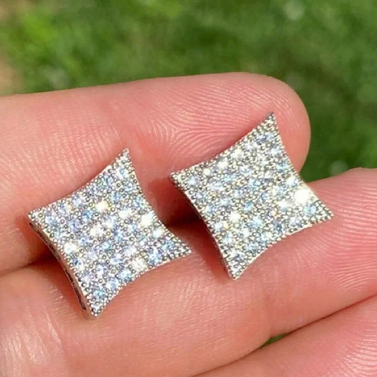 Square Stud Earrings For Women With Claw Setting, Copper Base, White K Water Plated, Featuring Zircon Inlay 6