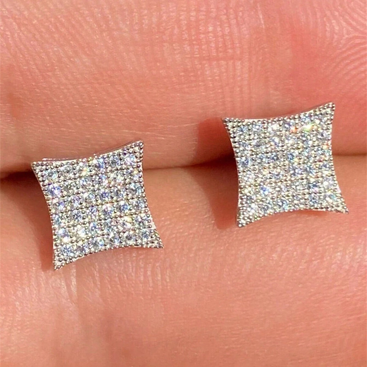 Square Stud Earrings For Women With Claw Setting, Copper Base, White K Water Plated, Featuring Zircon Inlay 7