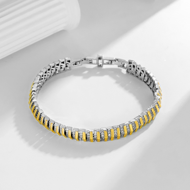 Square Tennis Bracelet For Women With Copper Tennis Chain Featuring Zircon Inlay In Alloy Material