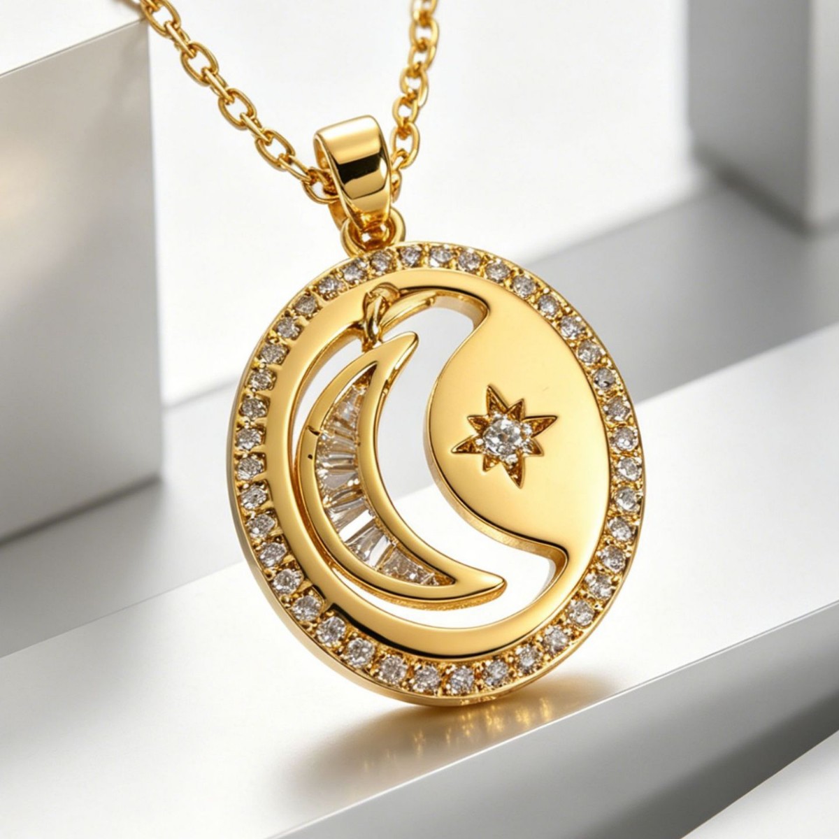 Star Necklace For Women With Copper Cable Chain And Copper Pendant Featuring Zircon Inlay