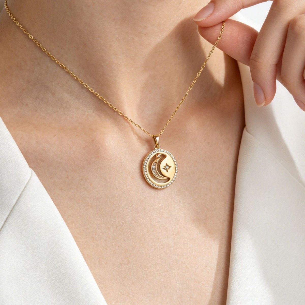 Star Necklace For Women With Copper Cable Chain And Copper Pendant Featuring Zircon Inlay 4