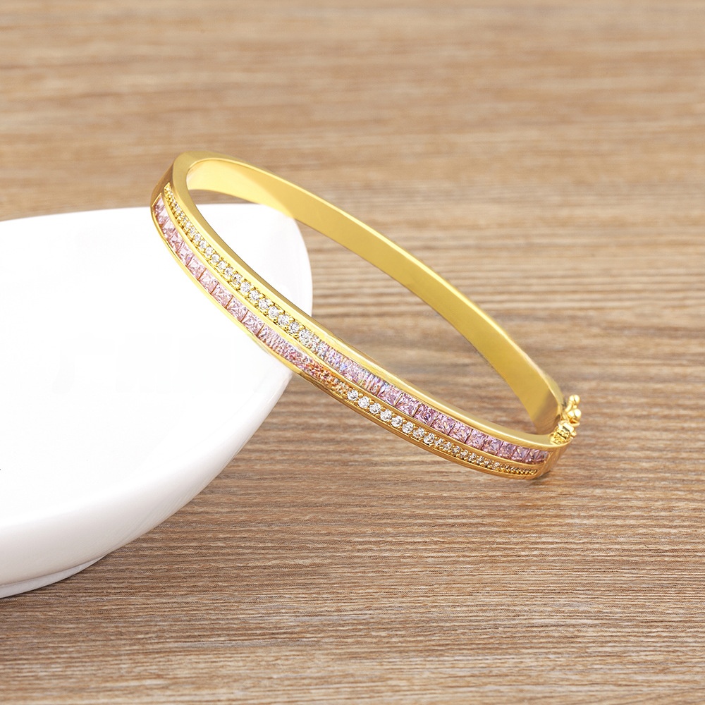 Star Pattern Copper Bangle With Zircon Inlay, 18K Real Gold Plated Featuring Electroplated Craft 4