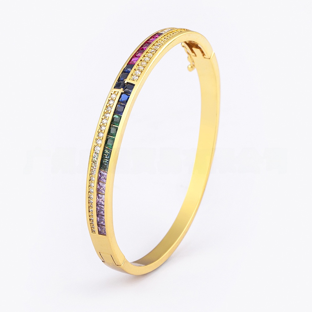 Star Pattern Copper Bangle With Zircon Inlay, 18K Real Gold Plated Featuring Electroplated Craft 5