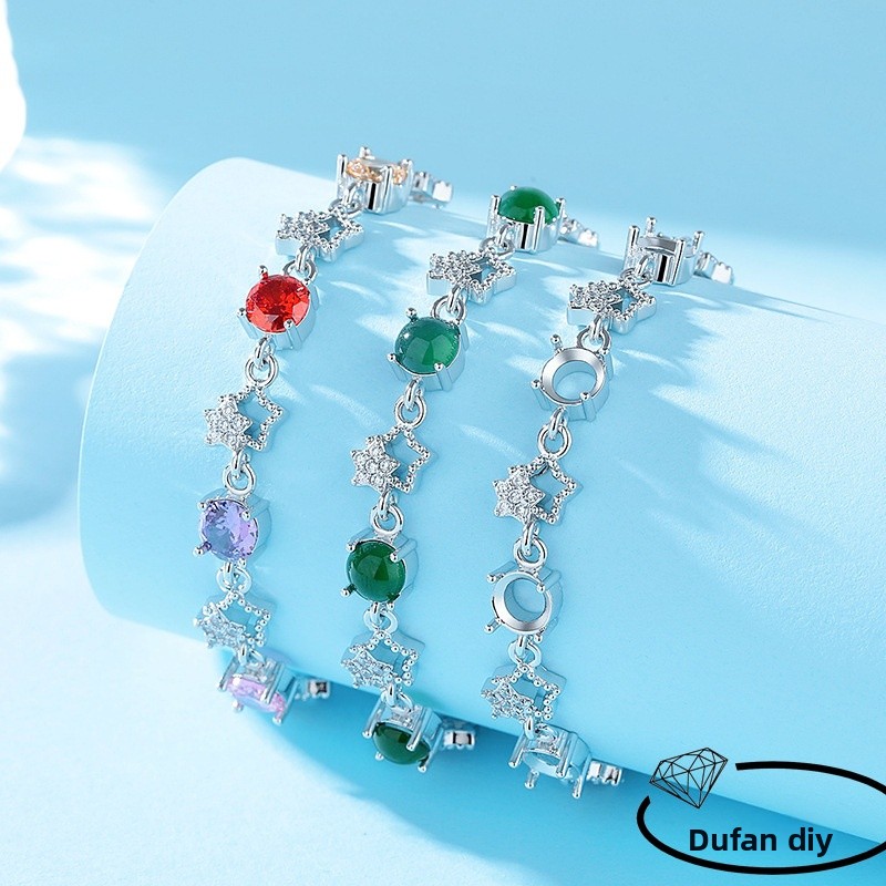 Star Pattern Women’s Bracelet In Silver Electroplated Copper With Zircon Inlay