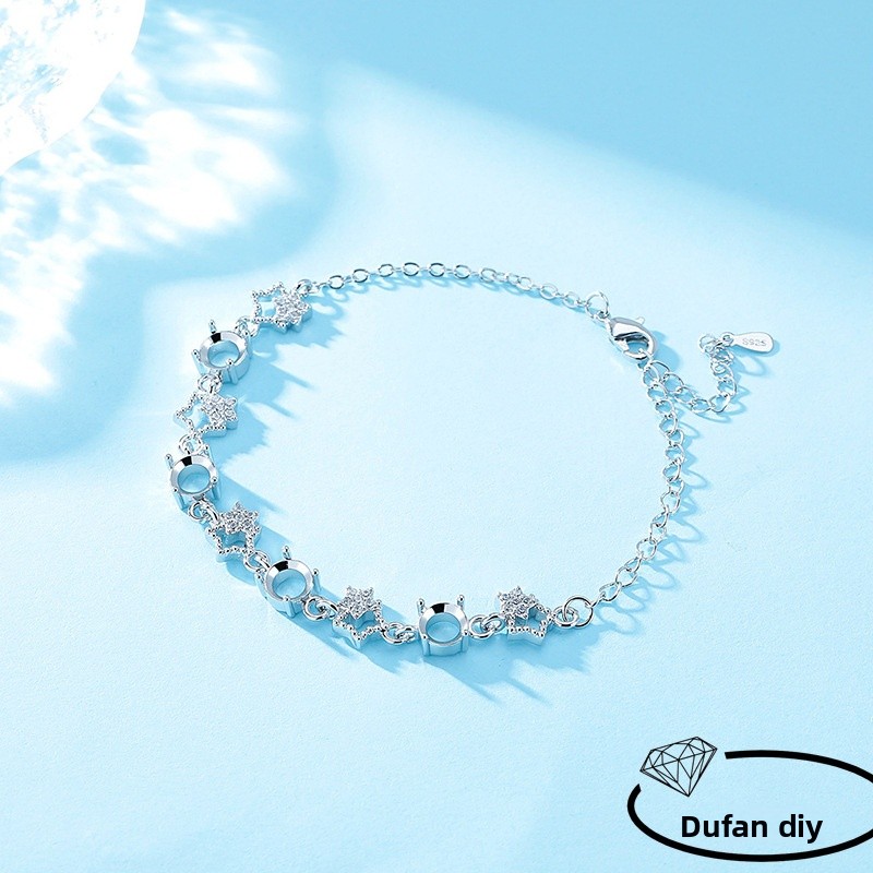 Star Pattern Women’s Bracelet In Silver Electroplated Copper With Zircon Inlay 3