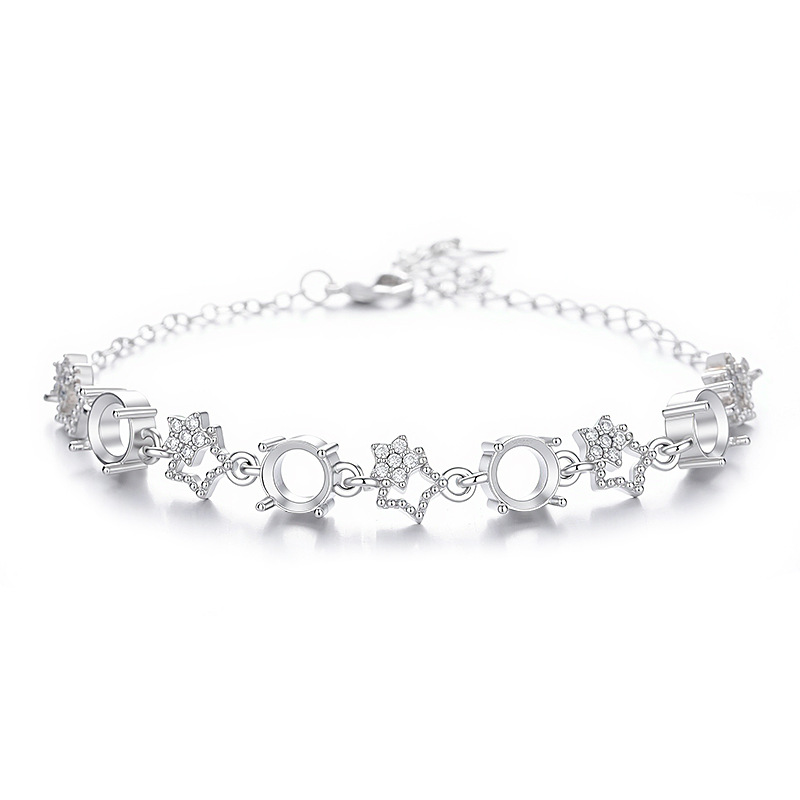 Star Pattern Women’s Bracelet In Silver Electroplated Copper With Zircon Inlay 5