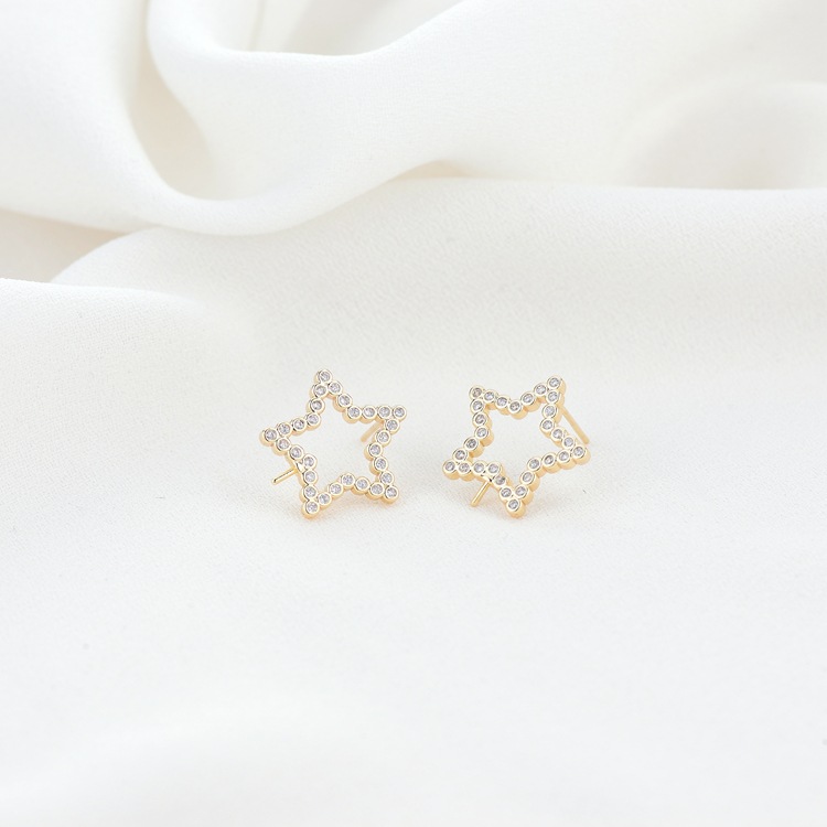 Star Stud Earrings With Bezel Setting, 14K Real Gold Plated Copper Featuring Zircon Inlay And 925 Sterling Silver Ear Pins 3