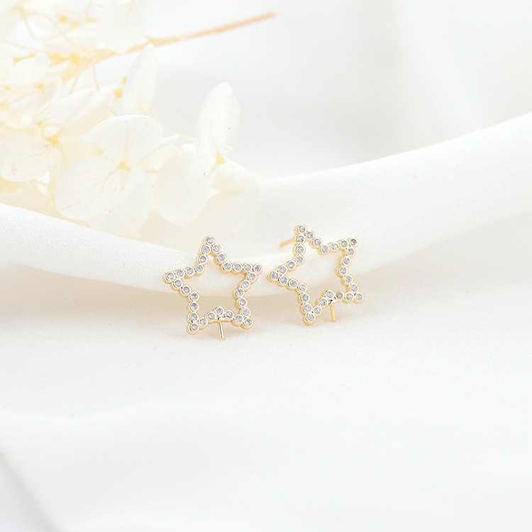 Star Stud Earrings With Bezel Setting, 14K Real Gold Plated Copper Featuring Zircon Inlay And 925 Sterling Silver Ear Pins 4