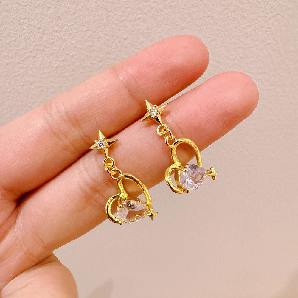 Star Stud Earrings For Women With Bezel Setting, 16K Real Gold Plated Copper Featuring Zircon Inlay, Electroplated Finish 2