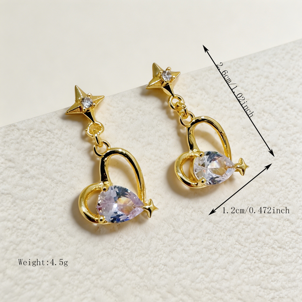 Star Stud Earrings For Women With Bezel Setting, 16K Real Gold Plated Copper Featuring Zircon Inlay, Electroplated Finish 3