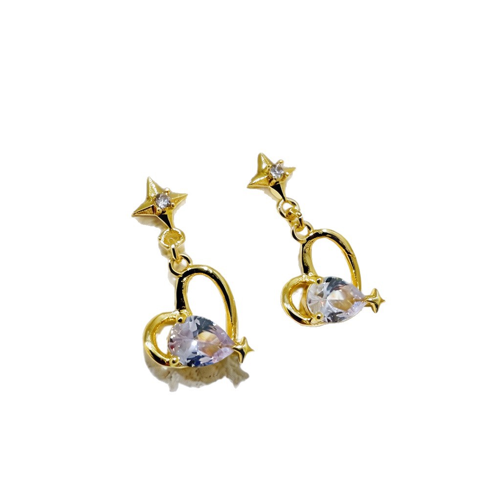 Star Stud Earrings For Women With Bezel Setting, 16K Real Gold Plated Copper Featuring Zircon Inlay, Electroplated Finish 6