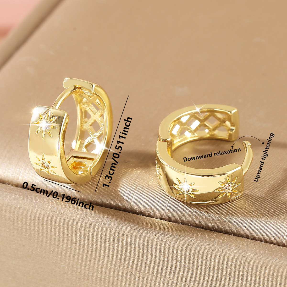 Starburst Hoop Earrings For Women In Golden Color, Copper Material With Electroplated Gold Plating And Zircon Inlay 2