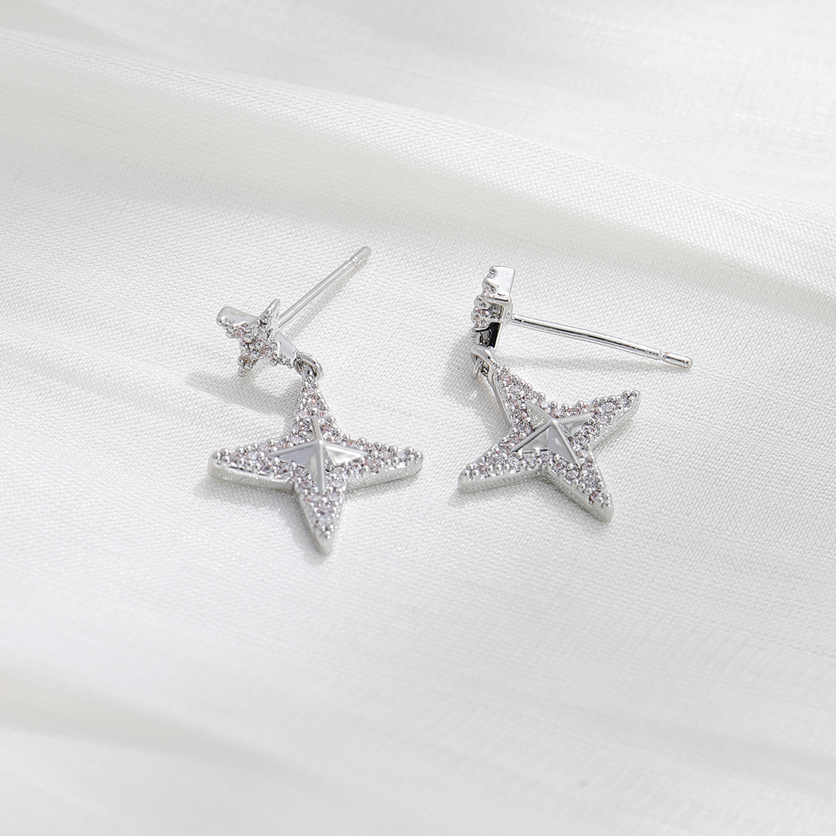 Starfish Earrings For Women With Bezel Setting, Copper Material And Copper Plated Water Plating, Featuring Zircon Inlay 5