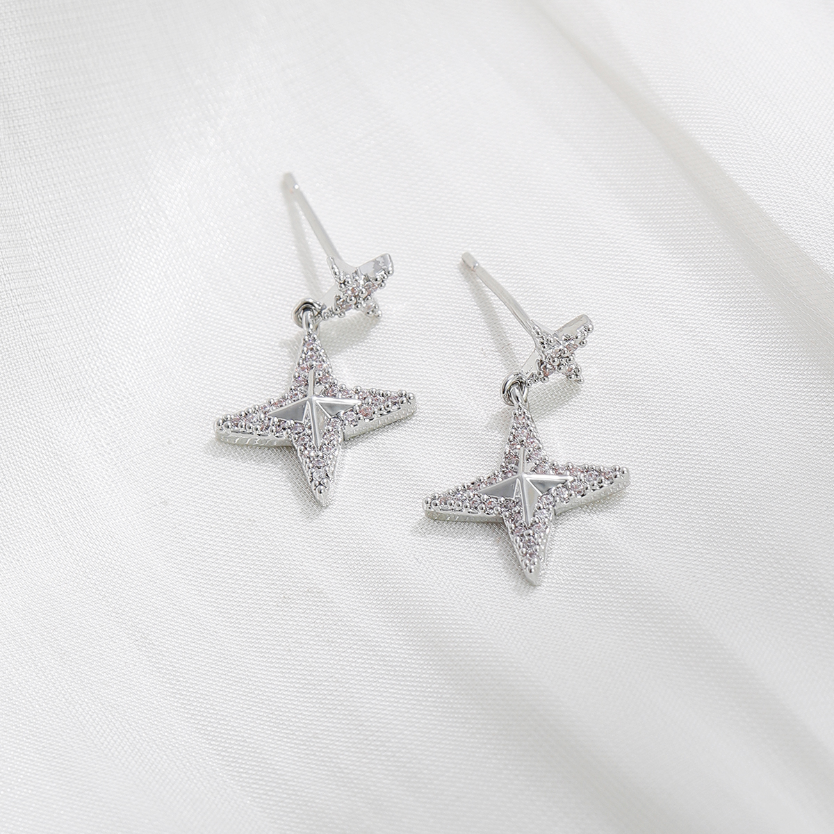 Starfish Earrings For Women With Bezel Setting, Copper Material And Copper Plated Water Plating, Featuring Zircon Inlay 6