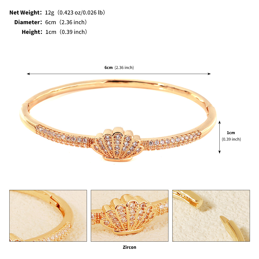 Starfish Shell Copper Embedded Zircon Open Hand Bracelet Women High End Non Fading Beach Party Jewelry 2