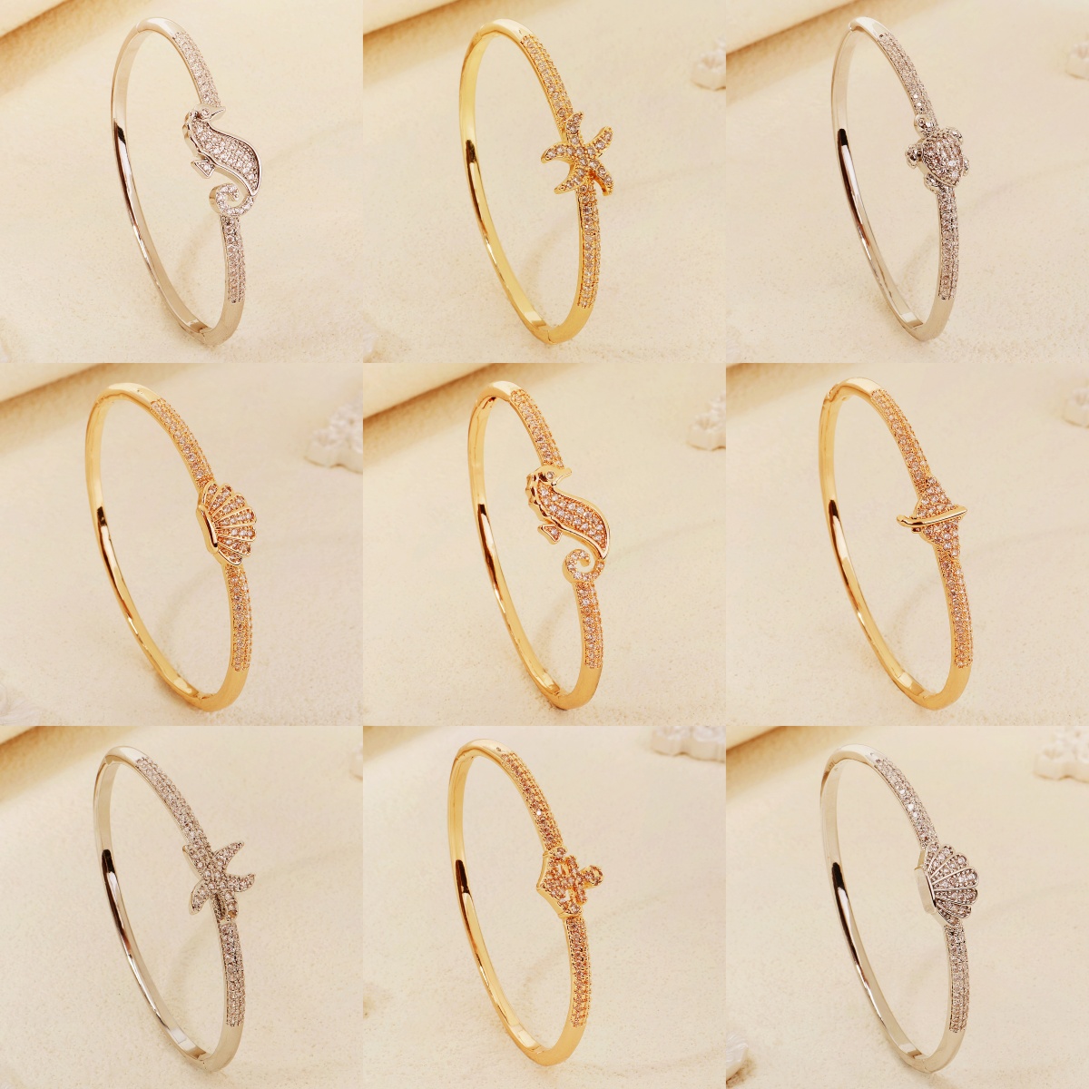 Starfish Shell Copper Embedded Zircon Open Hand Bracelet Women High End Non Fading Beach Party Jewelry 4