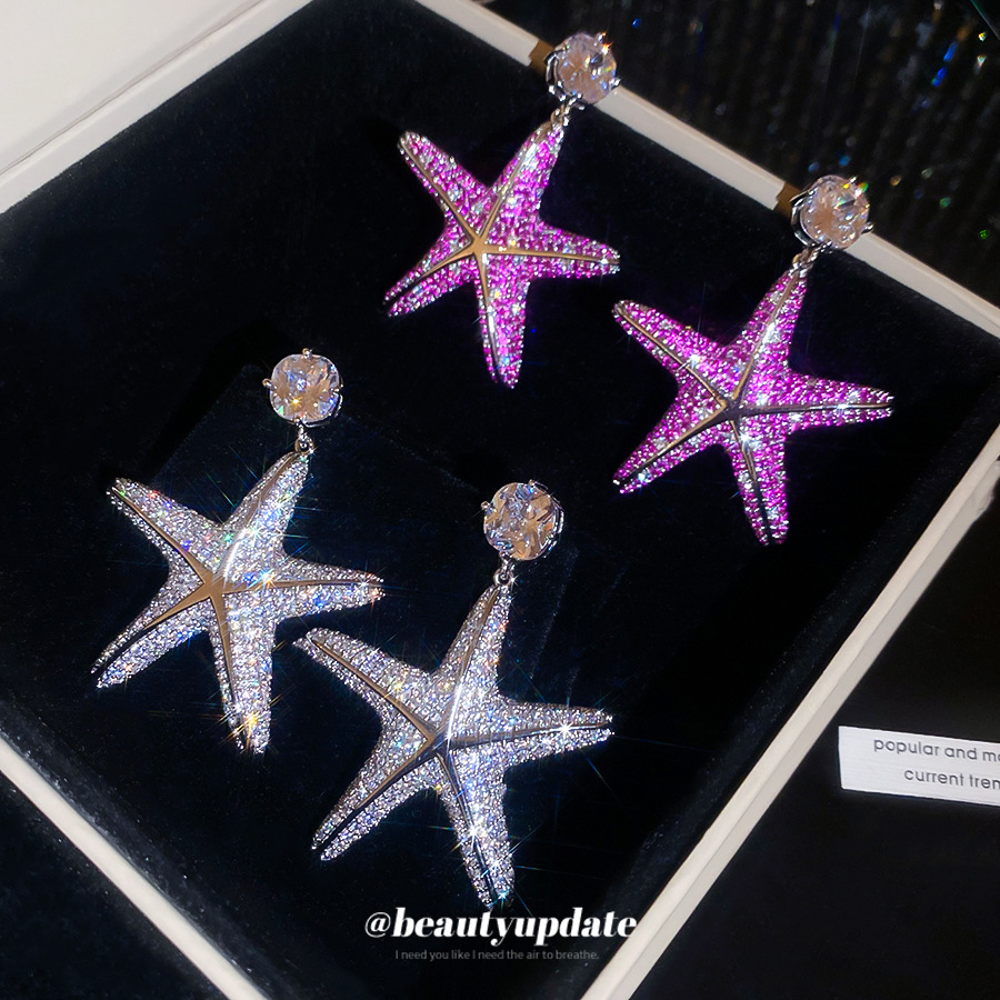 Starfish Silver Stud Earrings For Women With Copper Base And Zircon Inlay, Featuring SUS304 Stainless Steel Posts 4