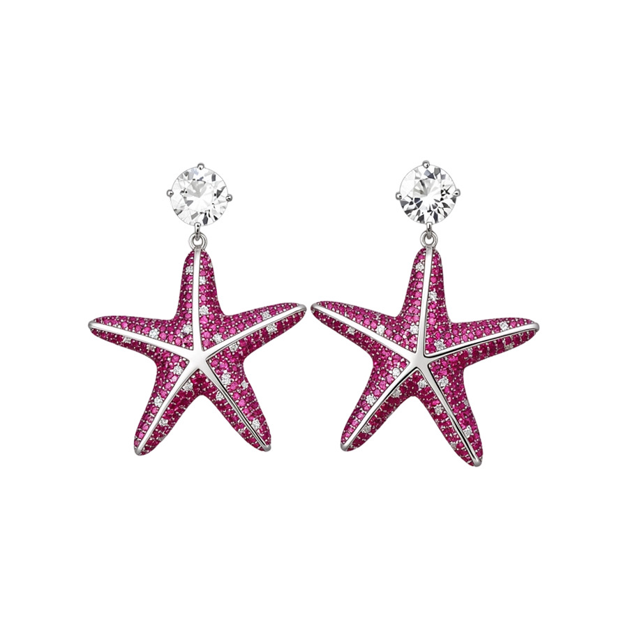 Starfish Silver Stud Earrings For Women With Copper Base And Zircon Inlay, Featuring SUS304 Stainless Steel Posts 7