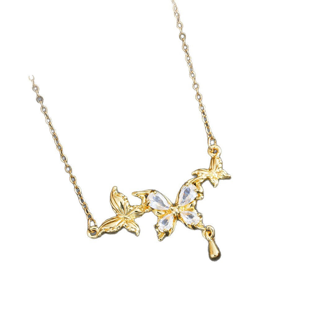 Sweet Butterfly Pendant Necklace For Women In 18K Real Gold Plated With Zircon Inlay And Cable Chain 5