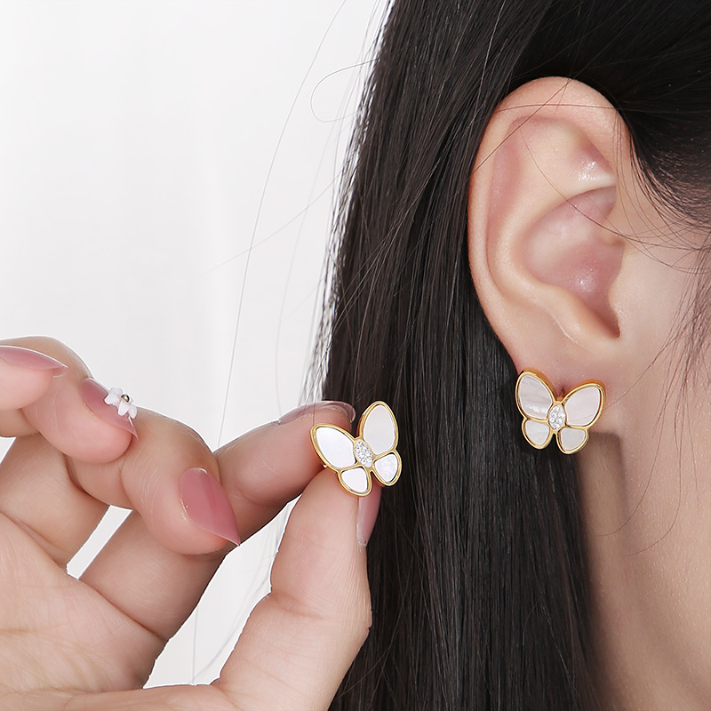 Butterfly Inlay Earrings For Women In 304 Stainless Steel With 18K Gold Plated PVD Coating And Shell Inlay 2
