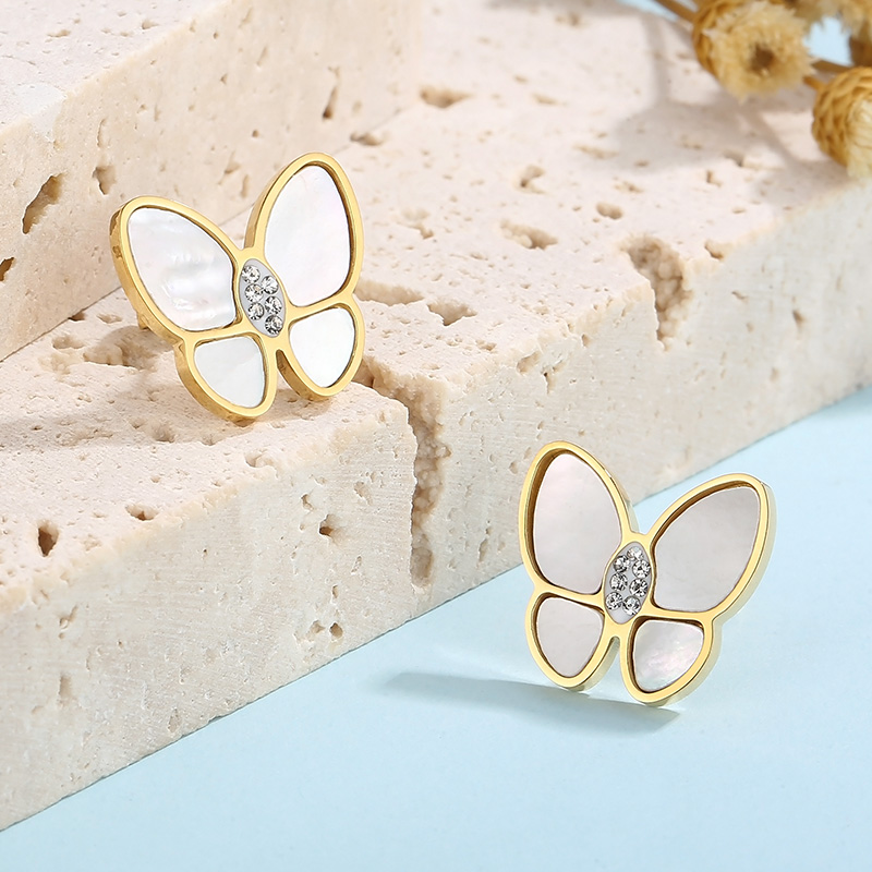 Butterfly Inlay Earrings For Women In 304 Stainless Steel With 18K Gold Plated PVD Coating And Shell Inlay 3
