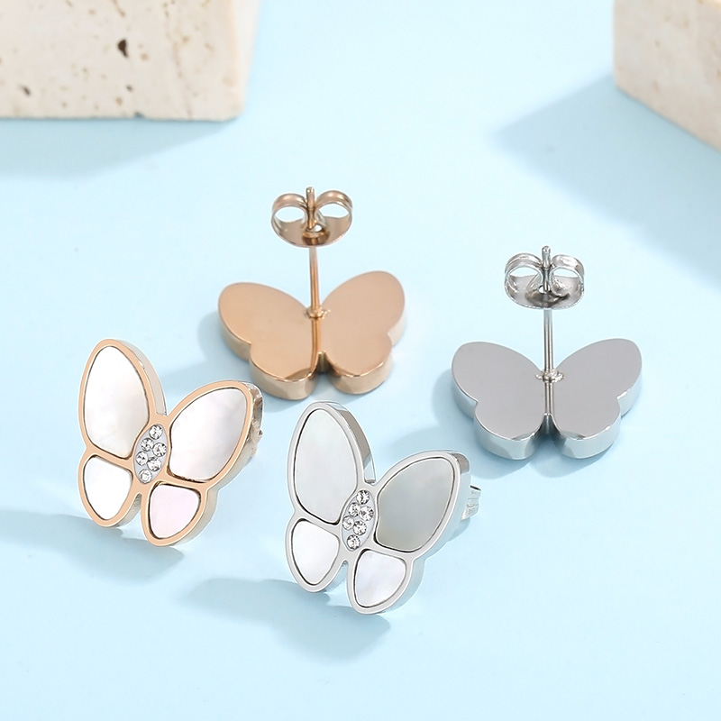 Butterfly Inlay Earrings For Women In 304 Stainless Steel With 18K Gold Plated PVD Coating And Shell Inlay 4