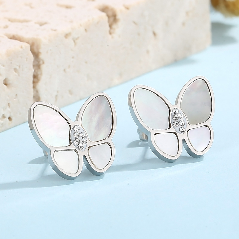 Butterfly Inlay Earrings For Women In 304 Stainless Steel With 18K Gold Plated PVD Coating And Shell Inlay 6