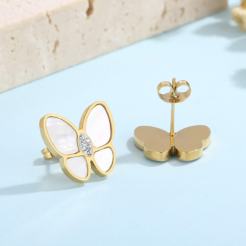 Butterfly Inlay Earrings For Women In 304 Stainless Steel With 18K Gold Plated PVD Coating And Shell Inlay 7