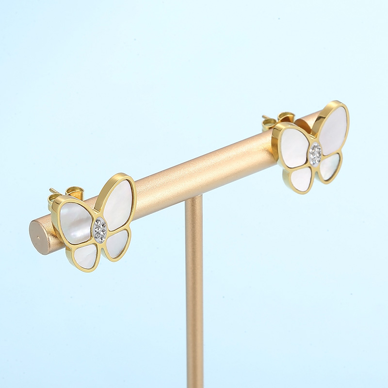 Butterfly Inlay Earrings For Women In 304 Stainless Steel With 18K Gold Plated PVD Coating And Shell Inlay 9