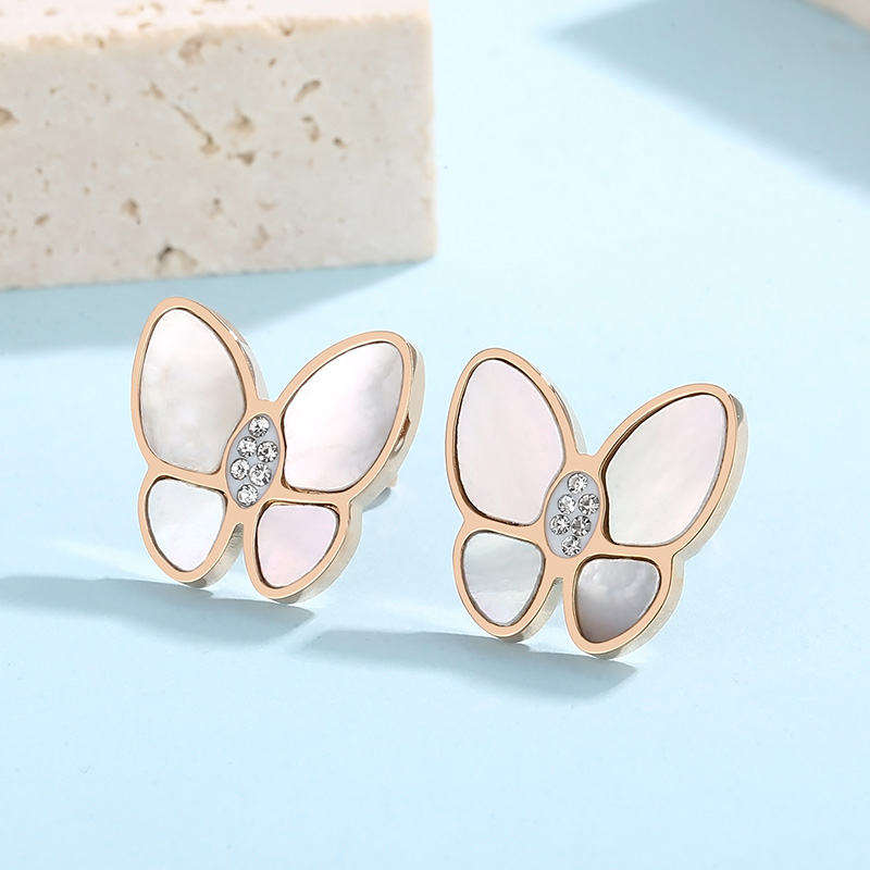 Butterfly Inlay Earrings For Women In 304 Stainless Steel With 18K Gold Plated PVD Coating And Shell Inlay 10