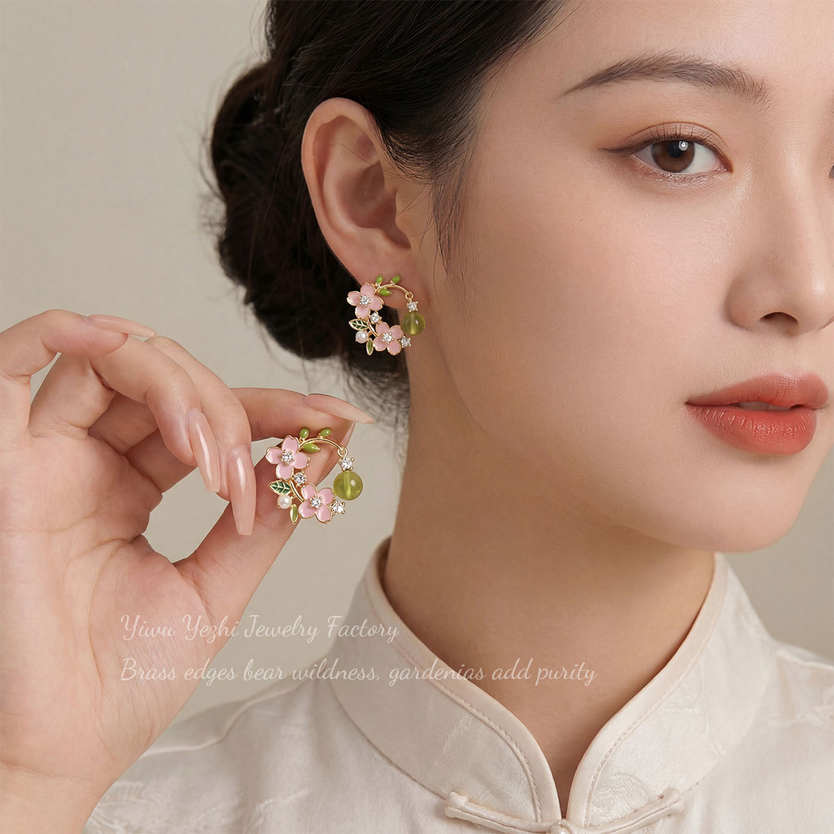 Sweet Flowers Earrings For Women In Gold With Bezel Setting And Zircon Inlay, Crafted From Copper