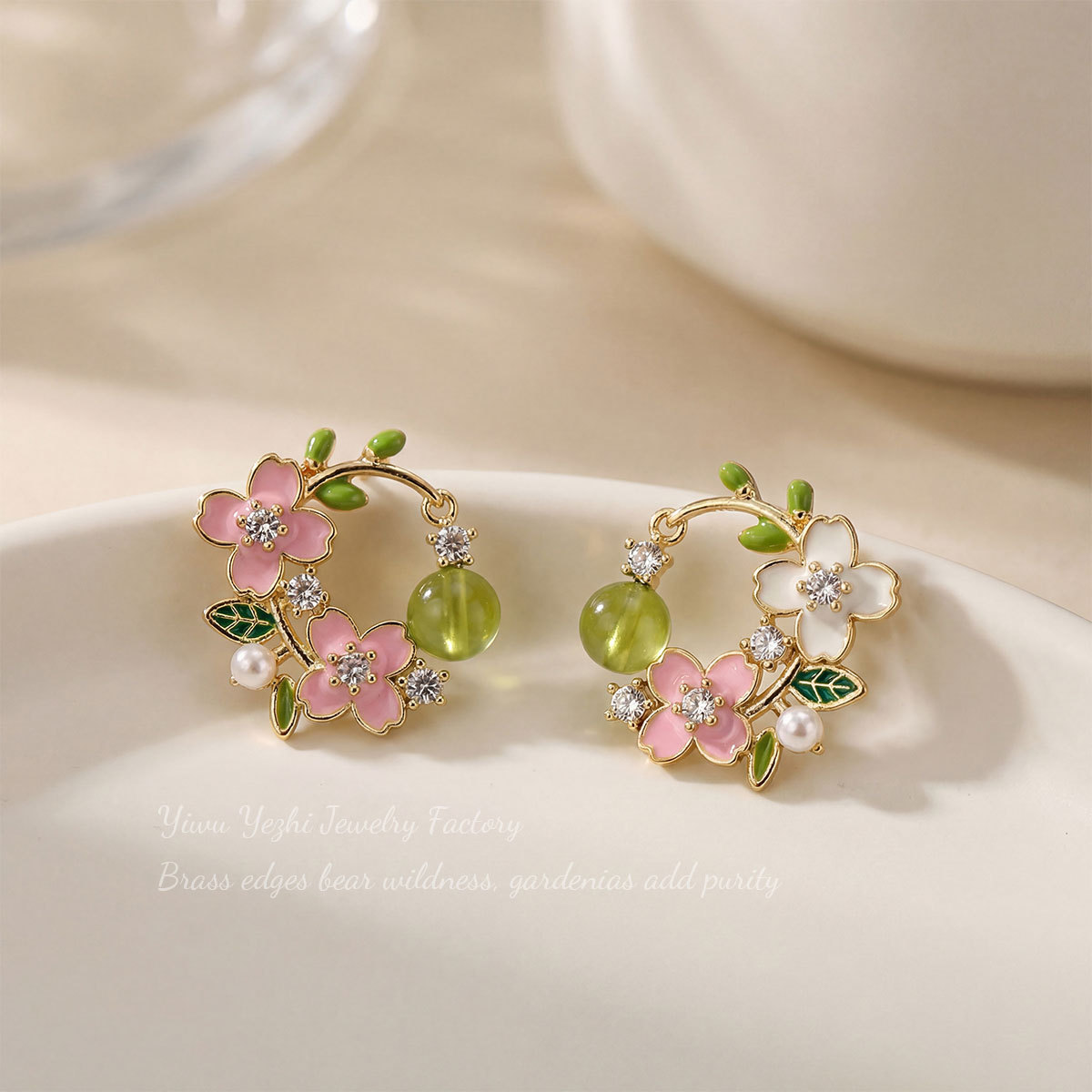 Sweet Flowers Earrings For Women In Gold With Bezel Setting And Zircon Inlay, Crafted From Copper 2