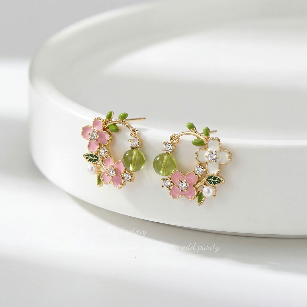 Sweet Flowers Earrings For Women In Gold With Bezel Setting And Zircon Inlay, Crafted From Copper 4