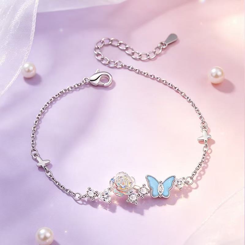 Sweet Flowers Enamel Bracelets For Women, Electroplated Copper Jewelry With Elegant Floral Design 2