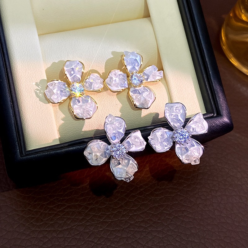 Sweet Golden Flowers Earrings For Women In Real Gold Plated Copper With Zircon Inlay 4