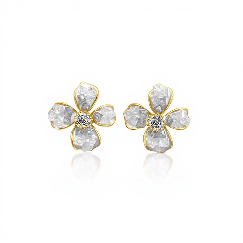 Sweet Golden Flowers Earrings For Women In Real Gold Plated Copper With Zircon Inlay 5