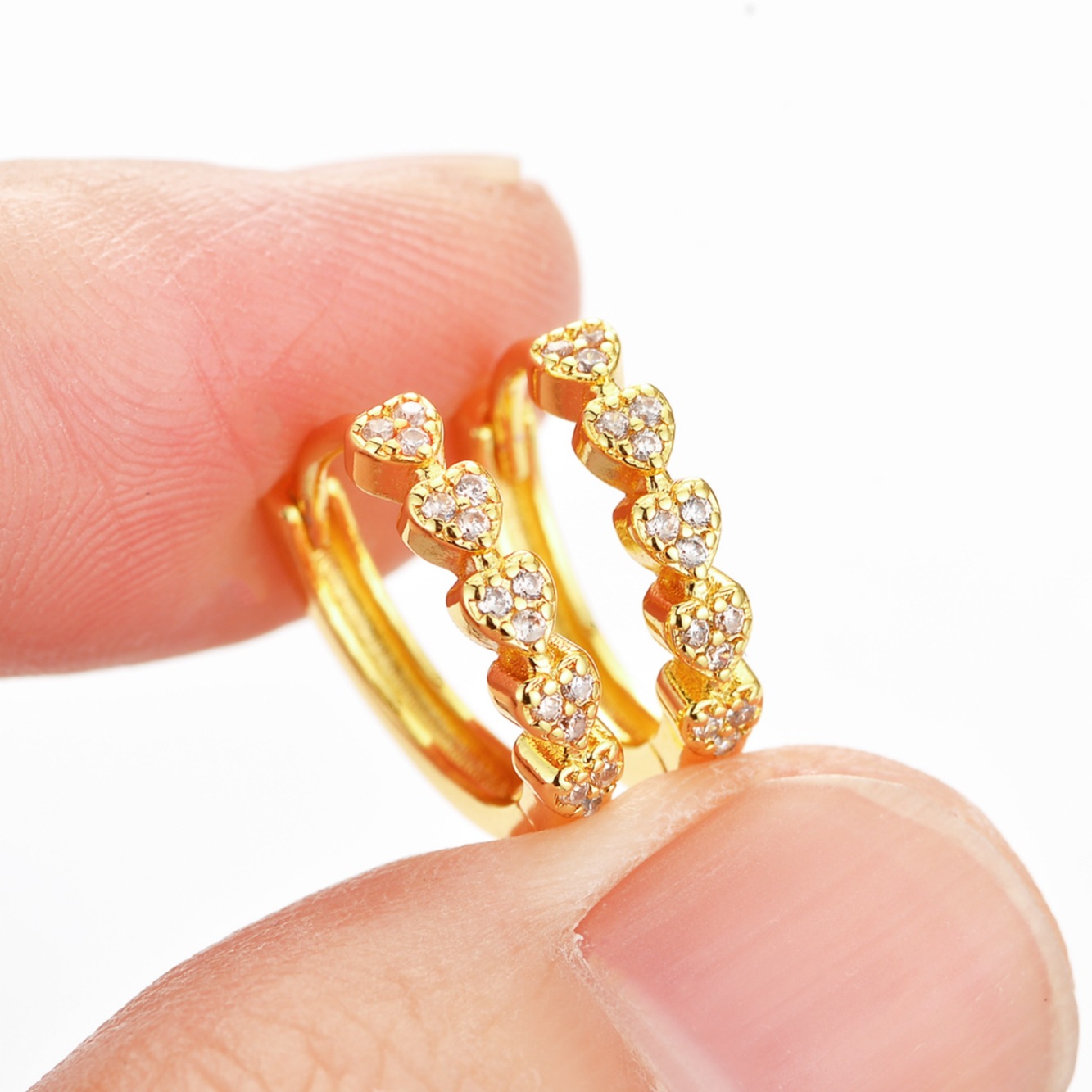 Sweet Heart Shape Earrings For Women In Golden Copper With Zircon Inlay And Electroplated Finish 3