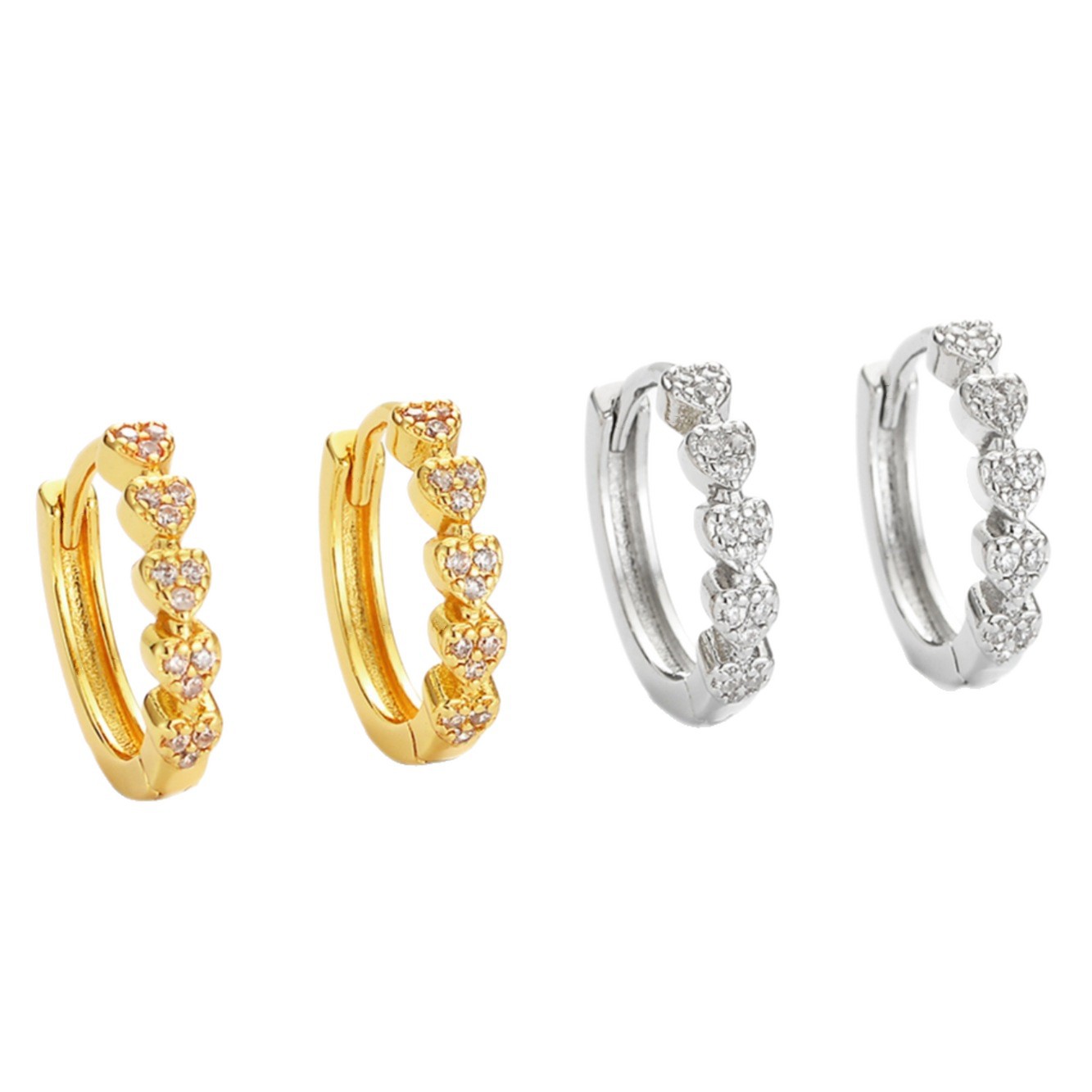 Sweet Heart Shape Earrings For Women In Golden Copper With Zircon Inlay And Electroplated Finish 5