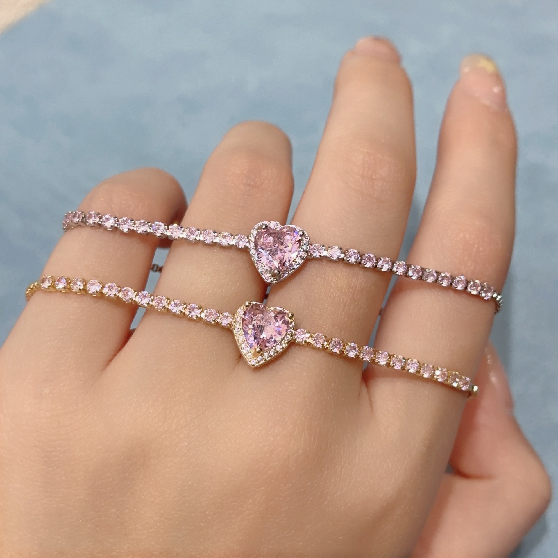 Heart Shape Copper Bracelet For Women With Electroplated Design And Zircon Inlay, Sweet Style 5