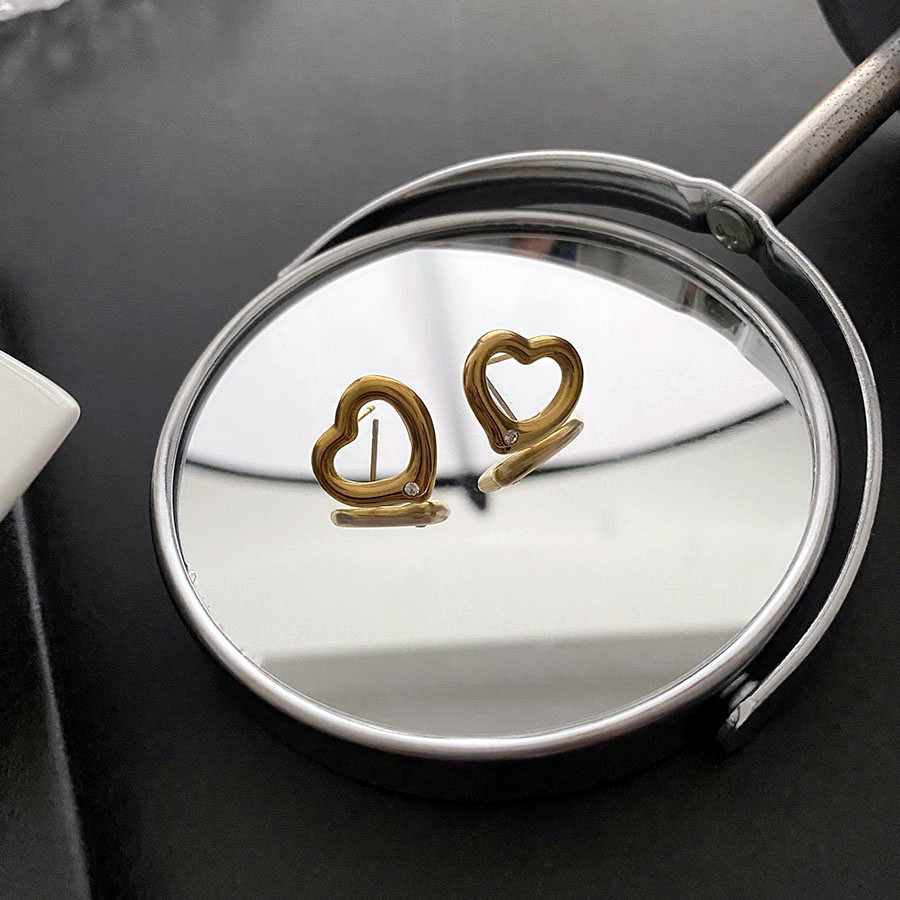 Geometric Titanium Steel Earrings For Women With Electroplated Design And Rhinestone Inlay, Sweet Style