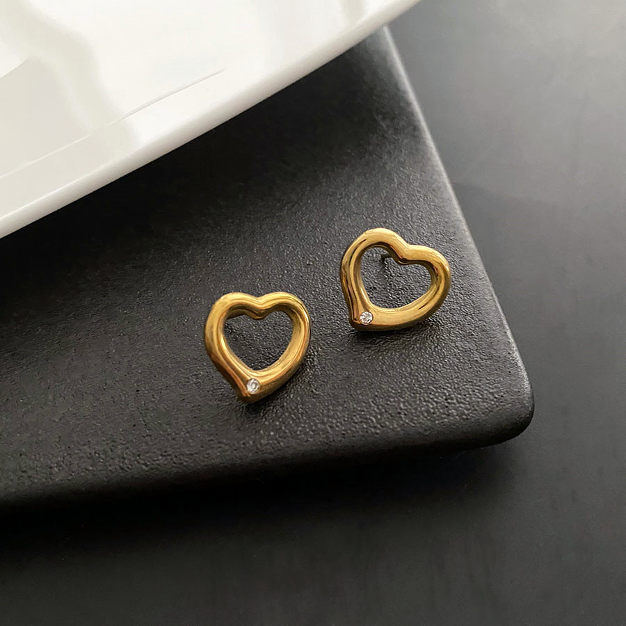 Geometric Titanium Steel Earrings For Women With Electroplated Design And Rhinestone Inlay, Sweet Style 3