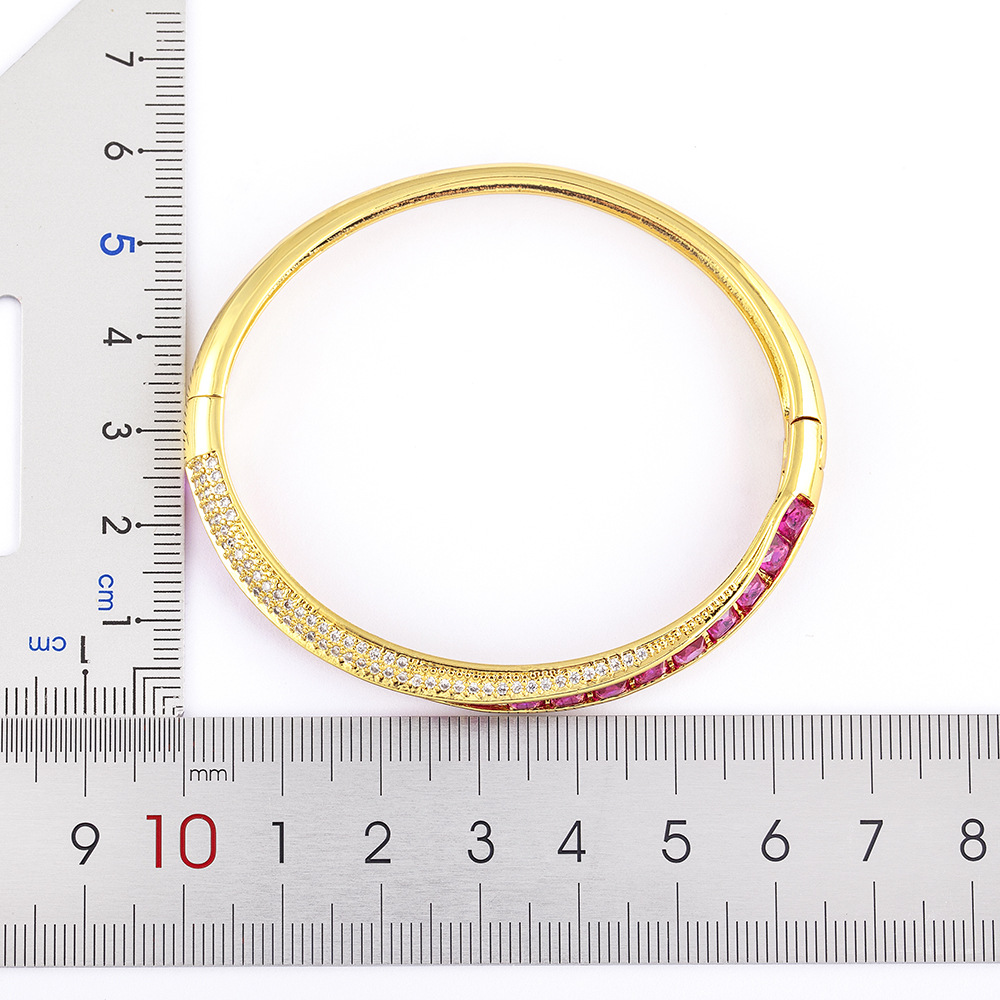 T Shape Copper Bangle With Inlay May Birthstone Emerald, 18K Real Gold Plated, Unisex Jewelry 2