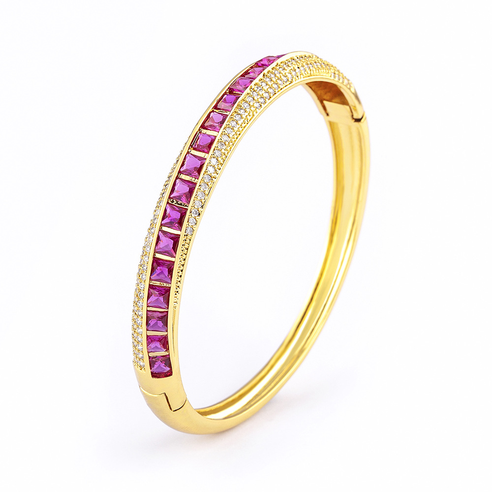 T Shape Copper Bangle With Inlay May Birthstone Emerald, 18K Real Gold Plated, Unisex Jewelry 5